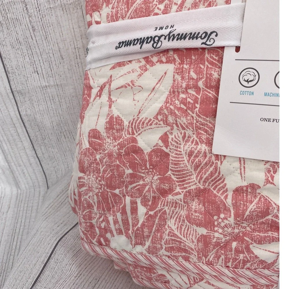 Tommy Bahama Quilt Set Full/Queen Coral White Tropical Floral Coastal Reversible